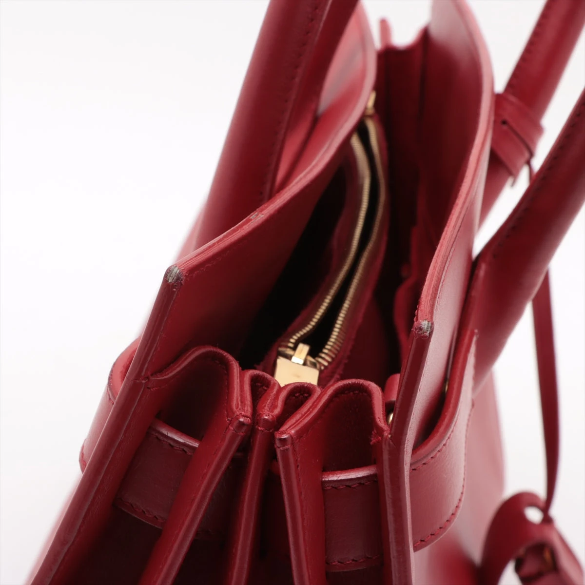 サンローランパリ サックドジュール レザー 2WAYハンドバッグ レッド