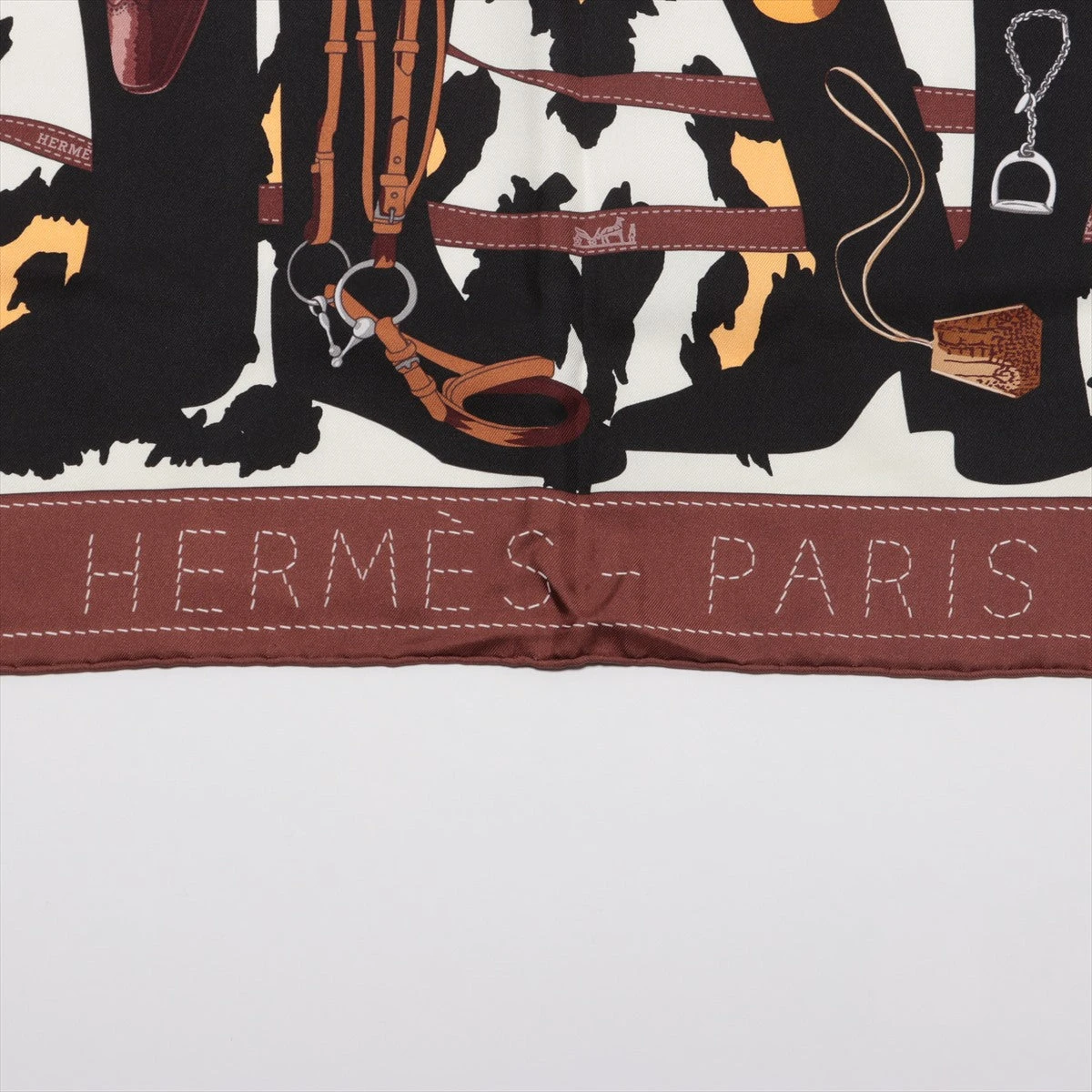 美品 HERMES エルメス  カレ90 MONSIEUR ET MADAME エルメス カレ90 Monsieur et Madame スカーフ シルク ブラウン
