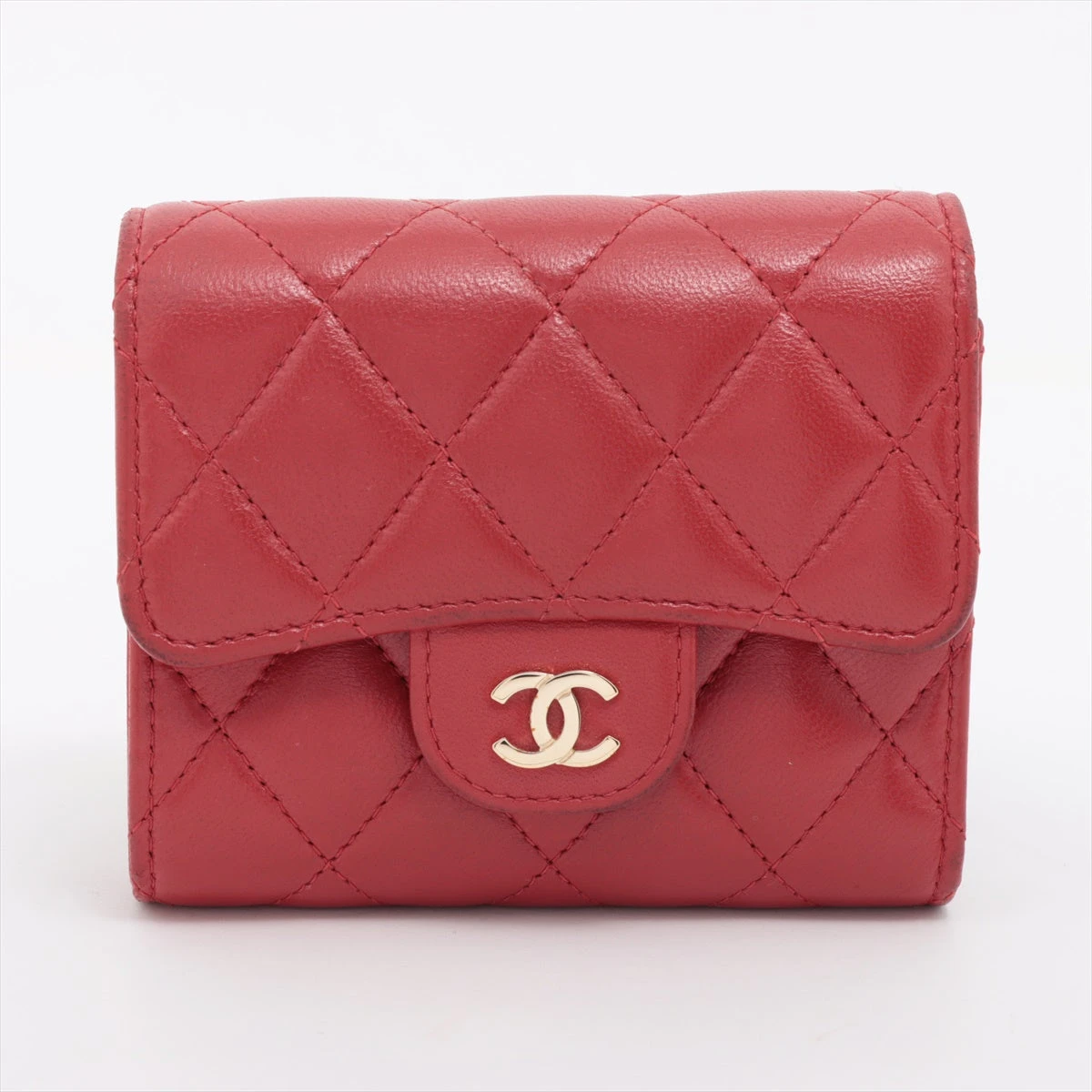 シャネル マトラッセ ラムスキン コンパクトウォレット｜レッド(赤