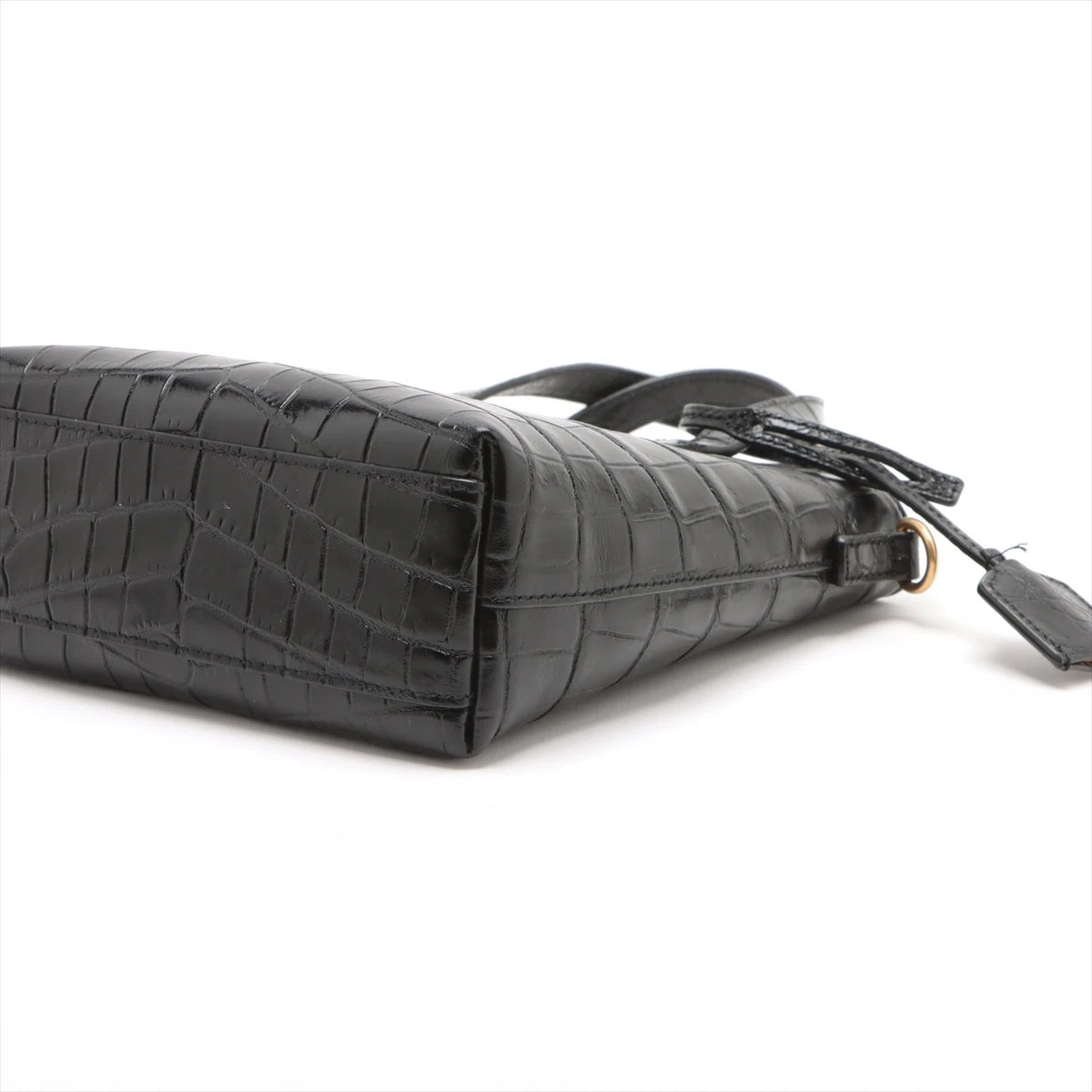 クロコ型押し 2way ハンドバッグ ブラック／LEATHER EXTRAタグ付
