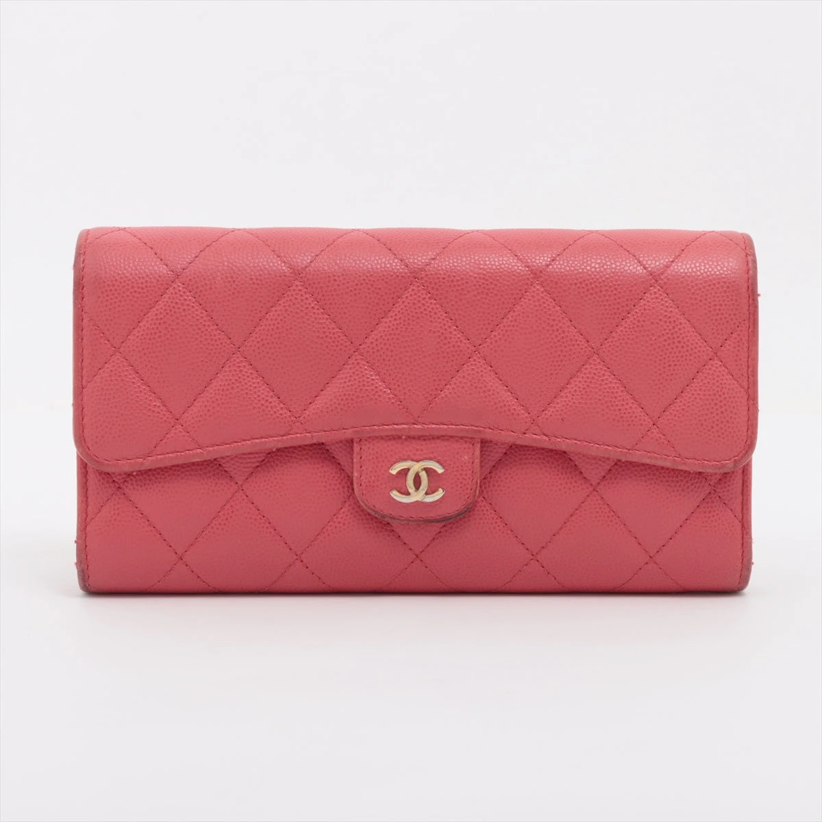 シャネル マトラッセ ロングウォレット ピンク CHANEL シャネル ホック付き長財布 キャビアスキン マトラッセ