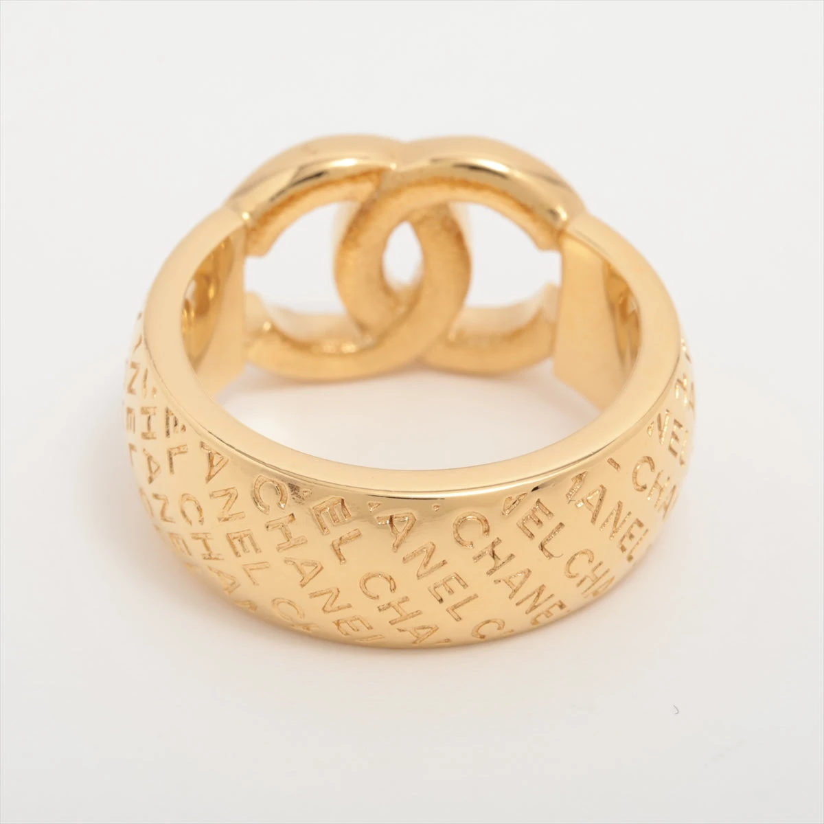 Chanel Brushed Goldtone Metal CC Logo Ring Size 6.75