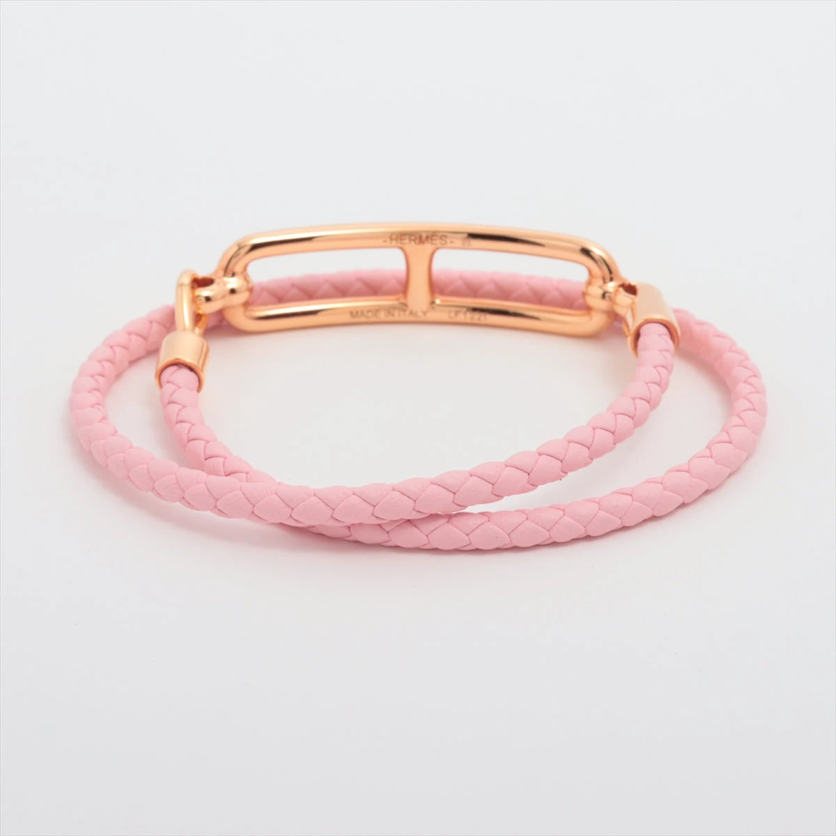 エルメス ルリ ドゥブルトゥール ブレスレット GP×革 ピンク A3513374