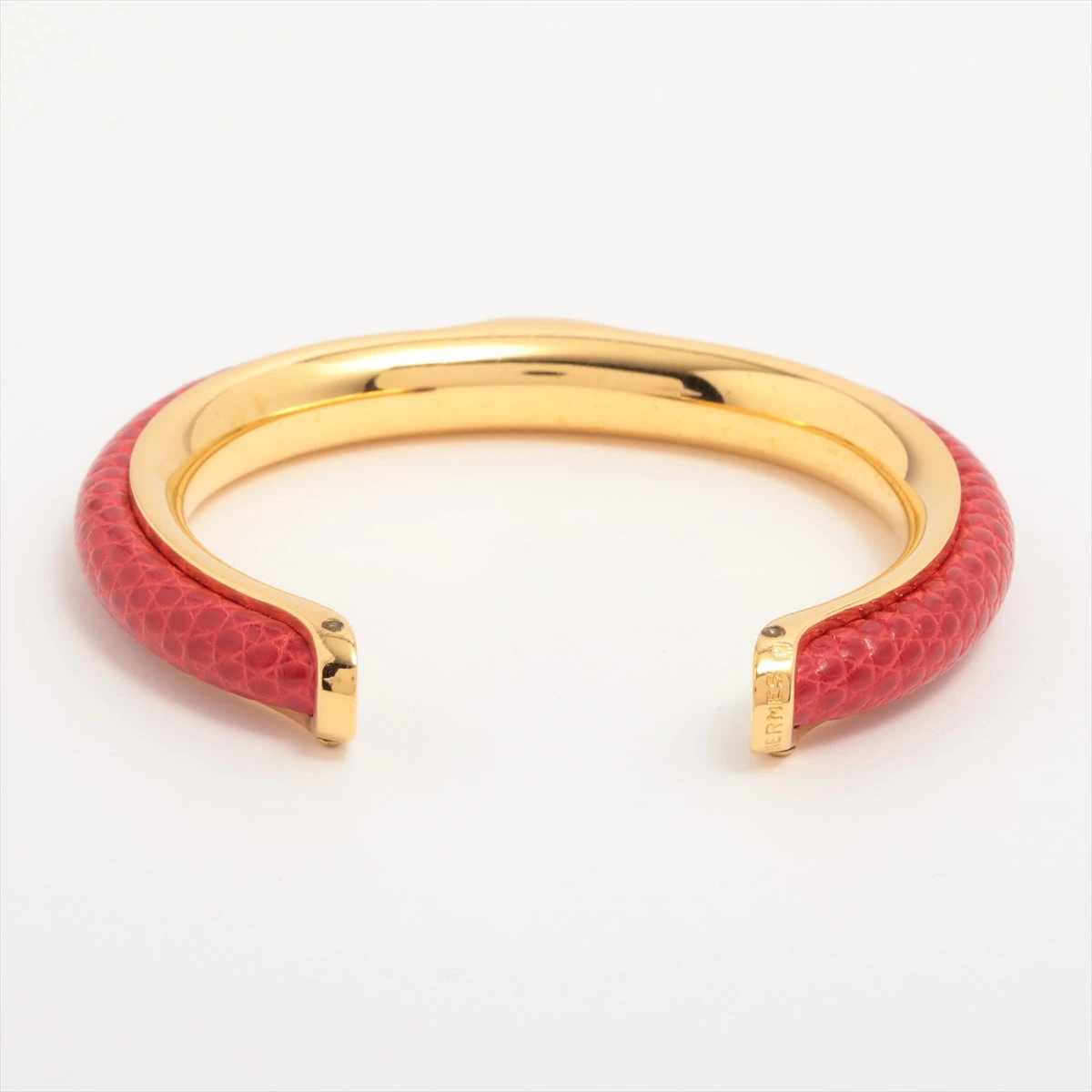 HERMES エルメス バングル レッドレザー× ゴールドカラー 中古】 エルメス HERMES バングル ブレスレット メタル レザー