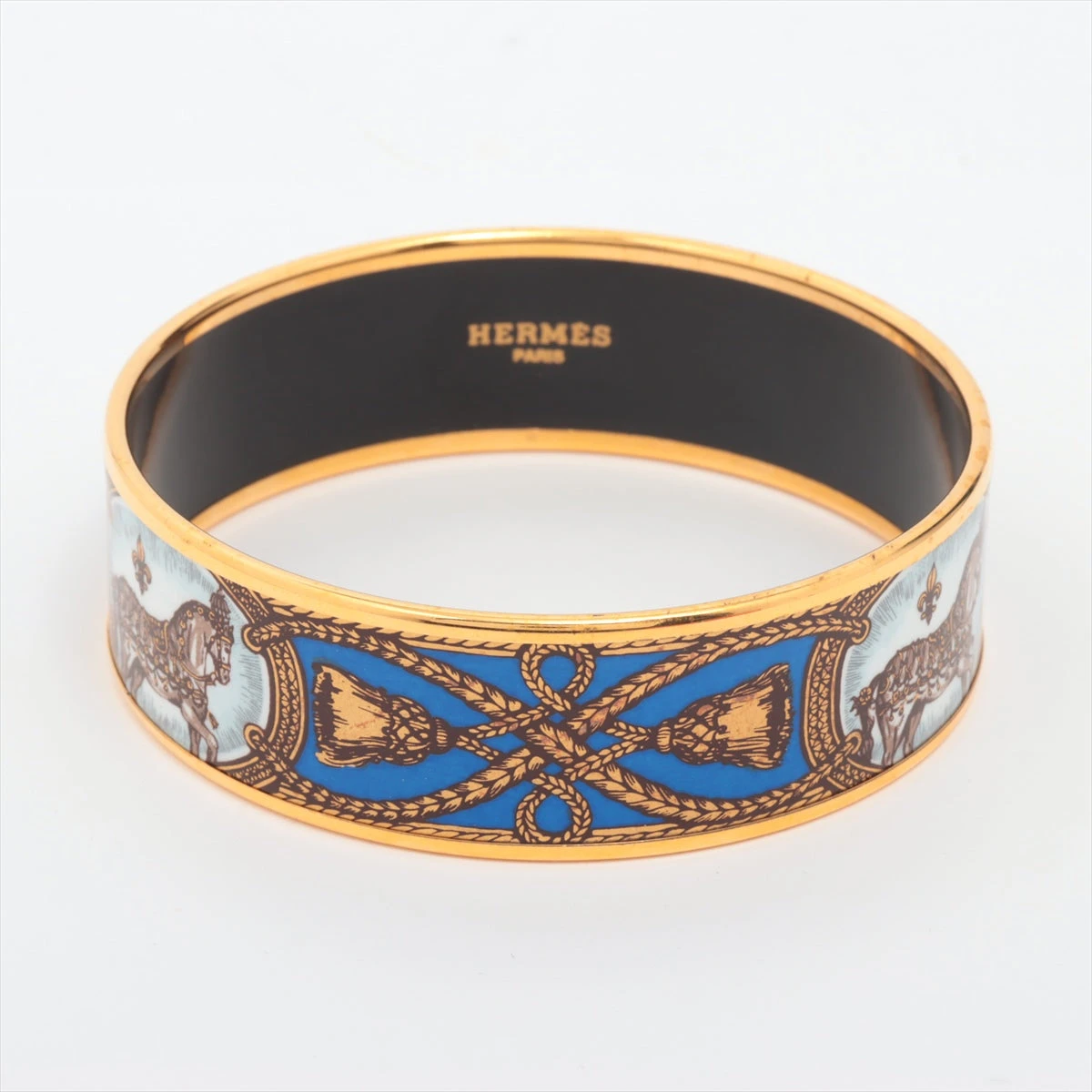 【超美品】エルメス HERMES エマイユ バングルGM 馬柄 ブルー ゴールド エルメス エマイユGM バングル GP×エナメル ブルー×ゴールド 馬