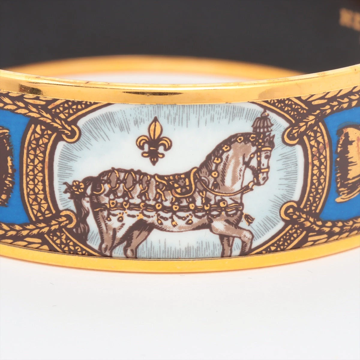 【超美品】エルメス HERMES エマイユ バングルGM 馬柄 ブルー ゴールド HERMES エルメス エマイユGM バングル ブルー ゴールド 馬