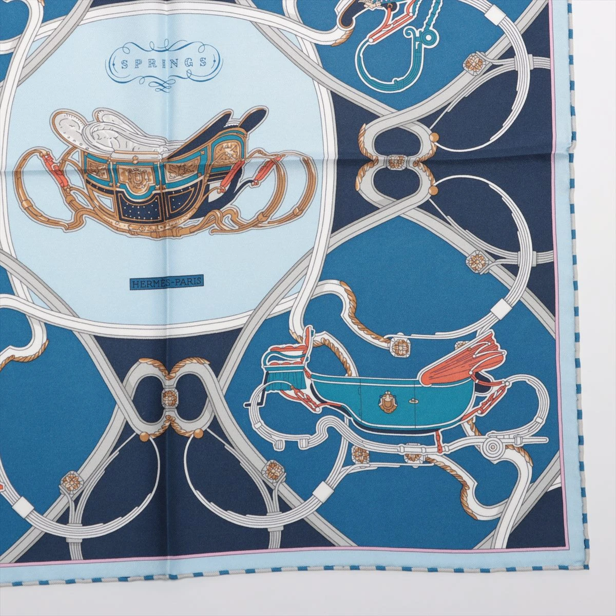 HERMES　カレ90　スカーフ　springs 　青　エルメス　スプリングス HERMES Vintage Silk Scarf Carre 90 SPRINGS エルメス シルク