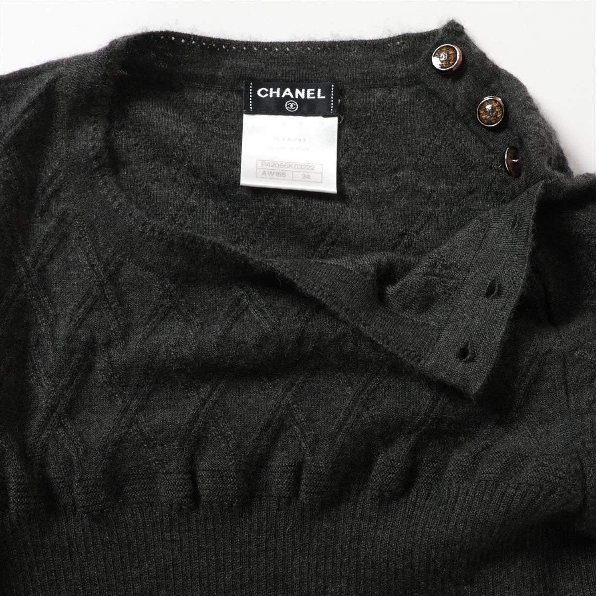 シャネル ココボタン P42 カシミヤ 半袖ニット 34 レディース グレー  