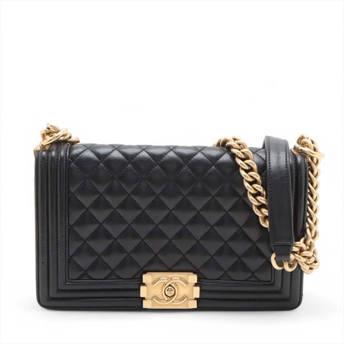 シャネル CHANEL ボーイシャネル ラムスキン ブラック×ゴールド シャネル ボーイシャネル25 ラムスキン チェーンショルダー