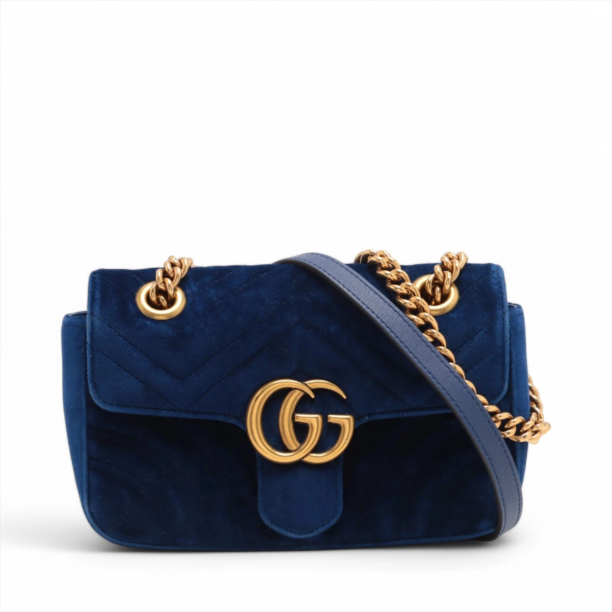 正規品　GUCCI グッチ GGマーモント ベロア ショルダーバッグ ブルー グッチ GGマーモント ベロア チェーンショルダーバッグ ブルー