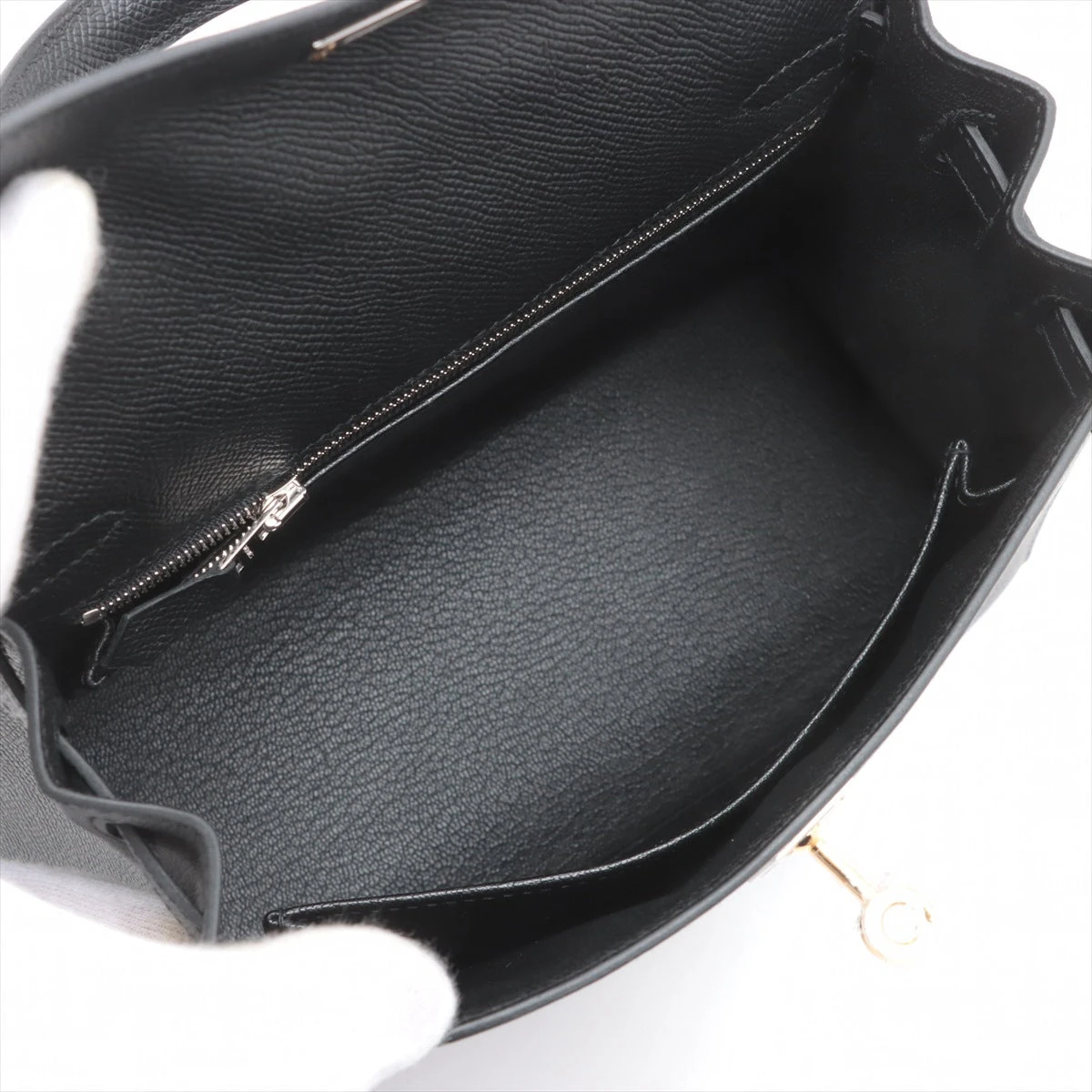 エルメス ケリー25 ヴォーエプソン ブラック ゴールド×シルバー金具 W 