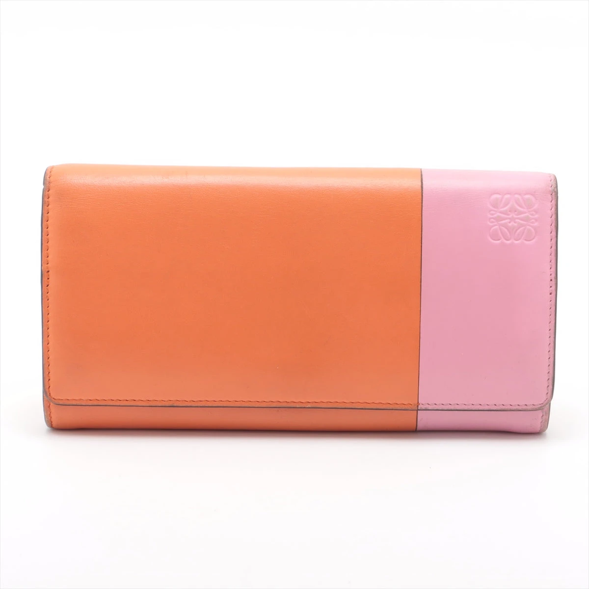 ロエベ アナグラム コンチネンタル レザー 財布 ピンク×オレンジ