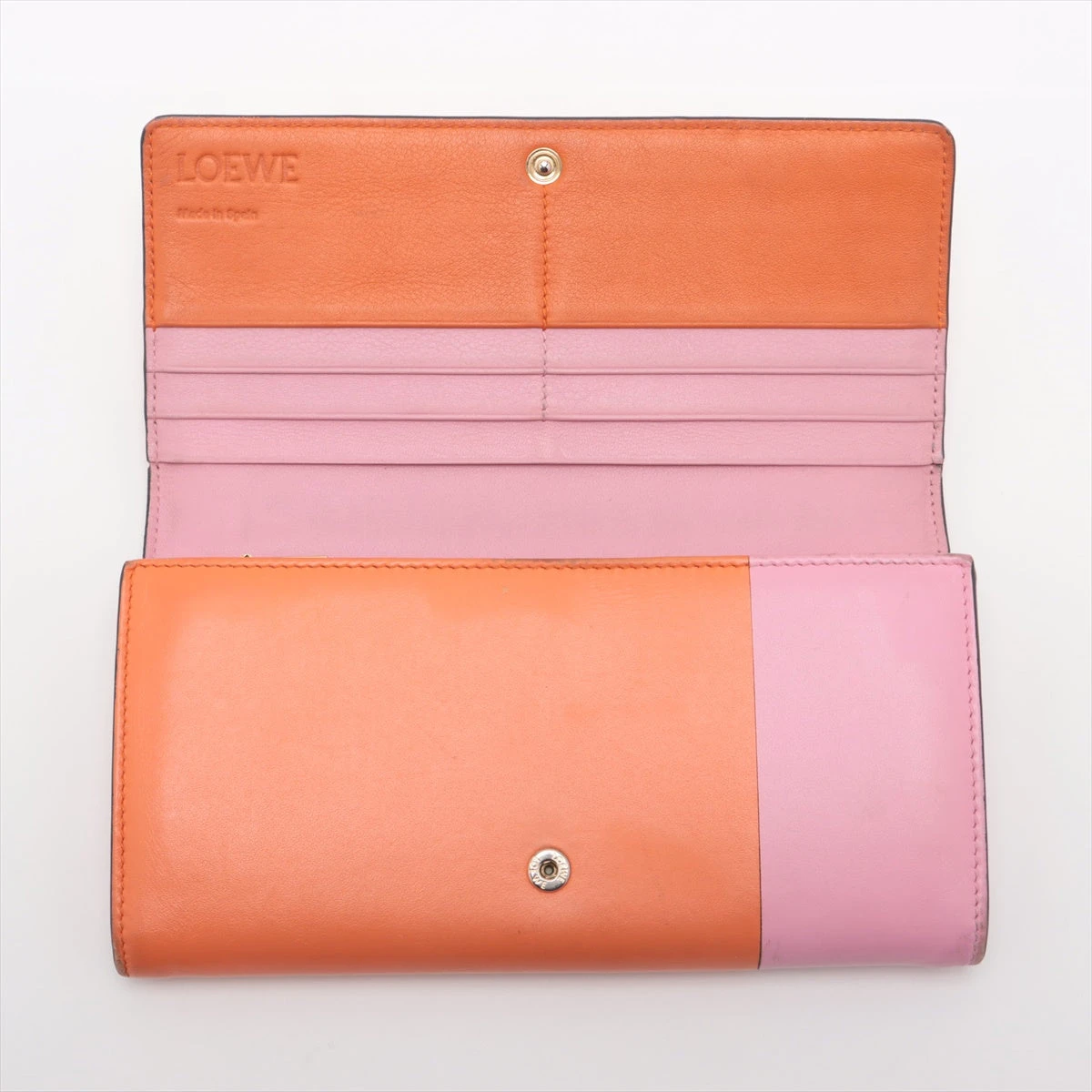 ロエベ アナグラム コンチネンタル レザー 財布 ピンク×オレンジ 