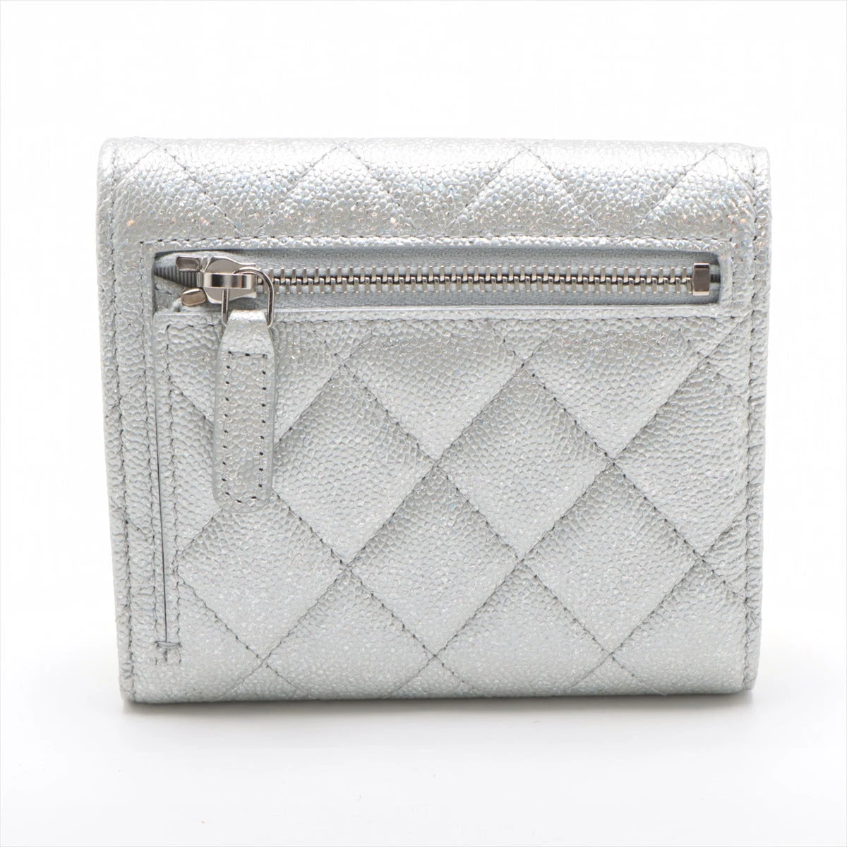 美品 CHANEL 財布 キャビアスキン シルバー シャネル マトラッセ キャビアスキン 財布 シルバー シルバー