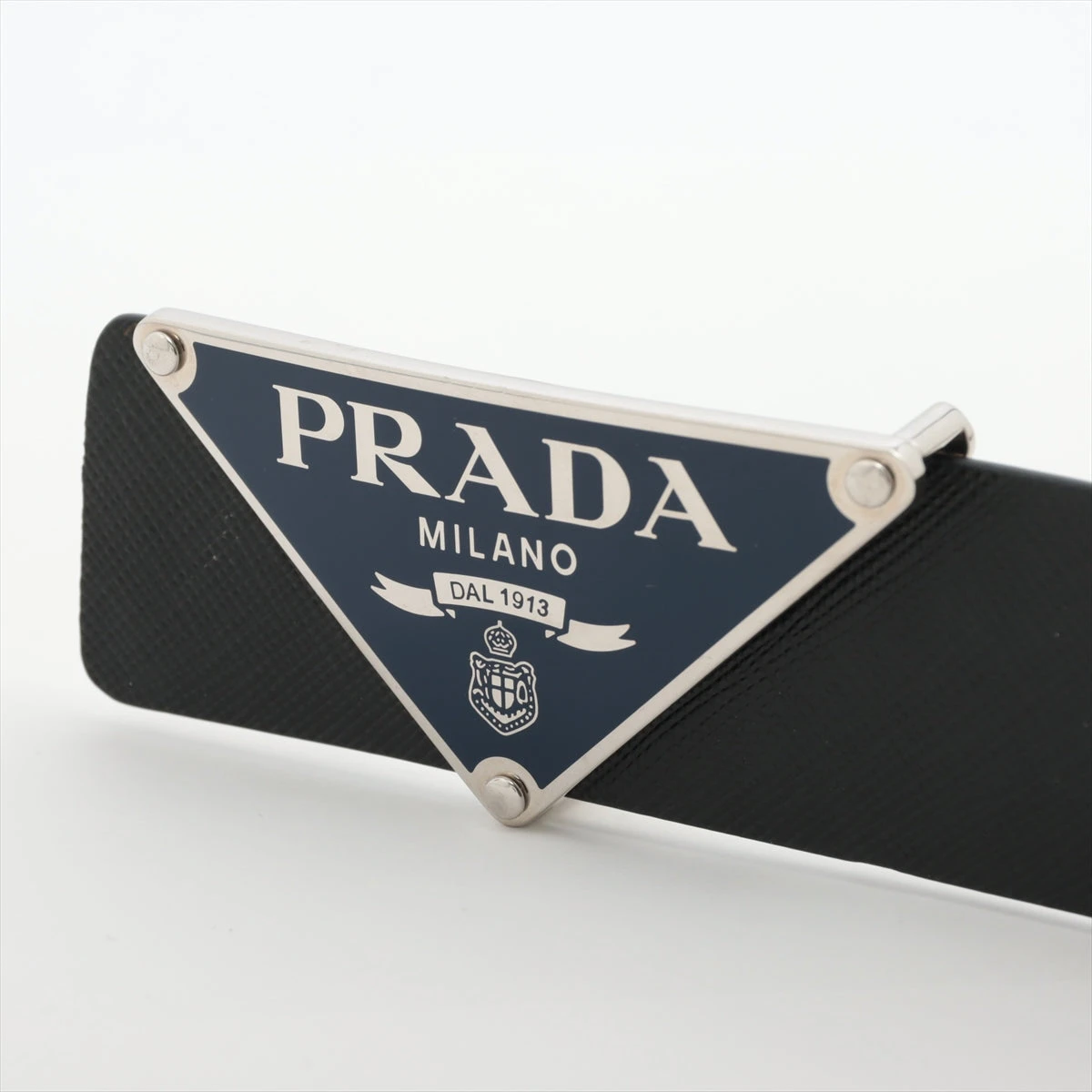 未使用級◇プラダ レザー トライアングルロゴ 三角プレート ホワイト ベルト プラダ トライアングルロゴ ベルト 90/36 レザー ブラック