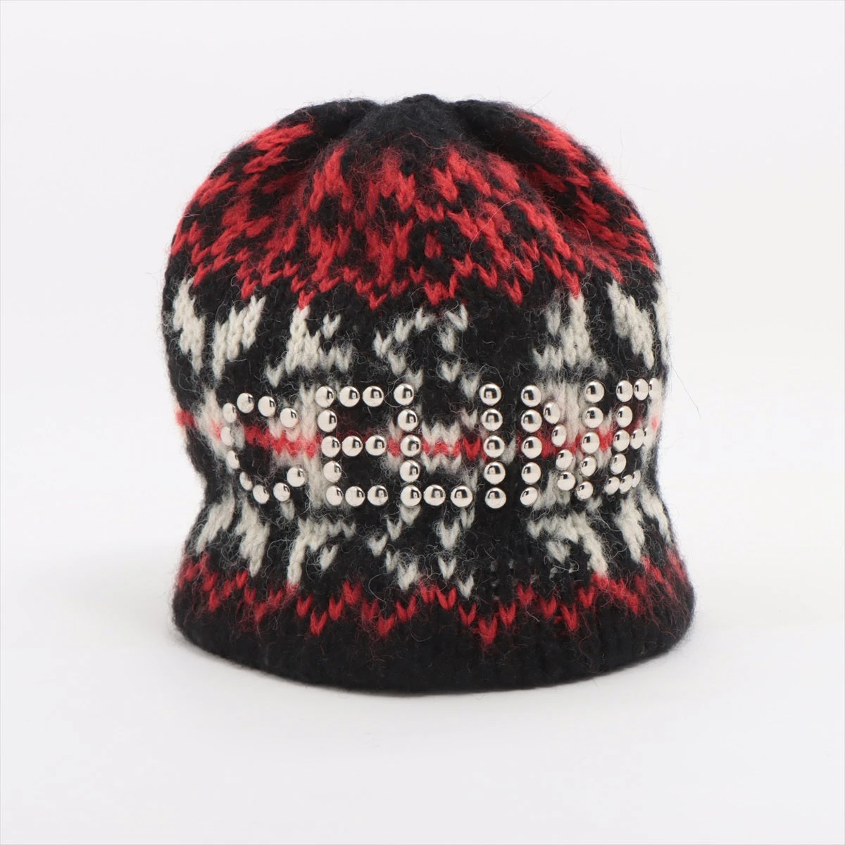 セリーヌ　ウールキャップ セリーヌ ロゴ ニットキャップ ウール ホワイト×ブラック×レッド