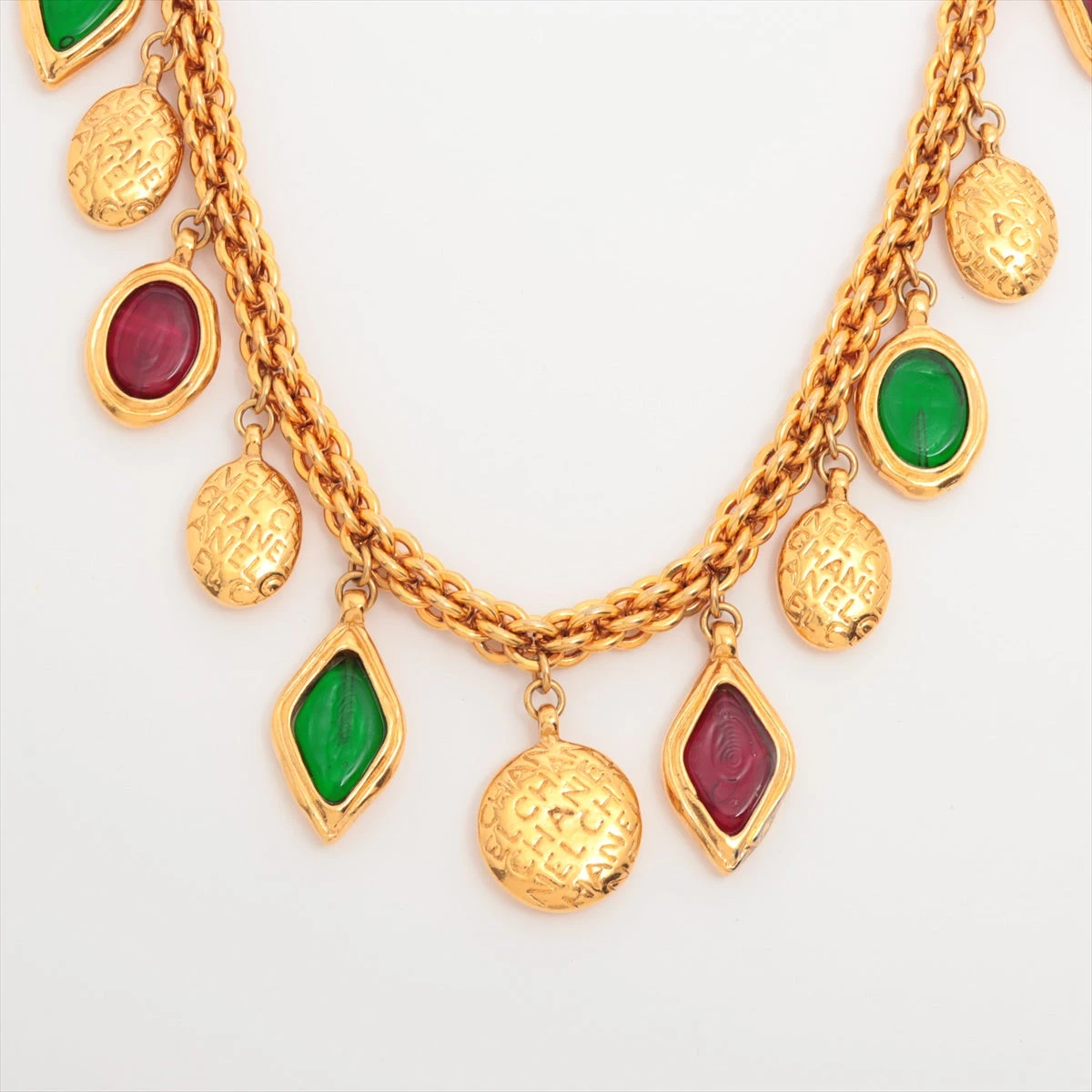 VINTAGE CHANEL グリポア ストーン ゴールドチェーン ネックレス