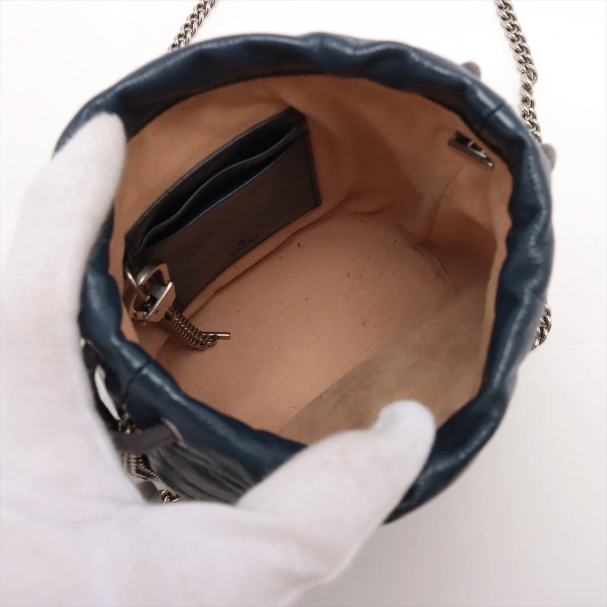 グッチ GGマーモント チェーン　ショルダーバッグ　 ネイビー レザー グッチ GGマーモント チェーンショルダーバッグ ネイビー レザー