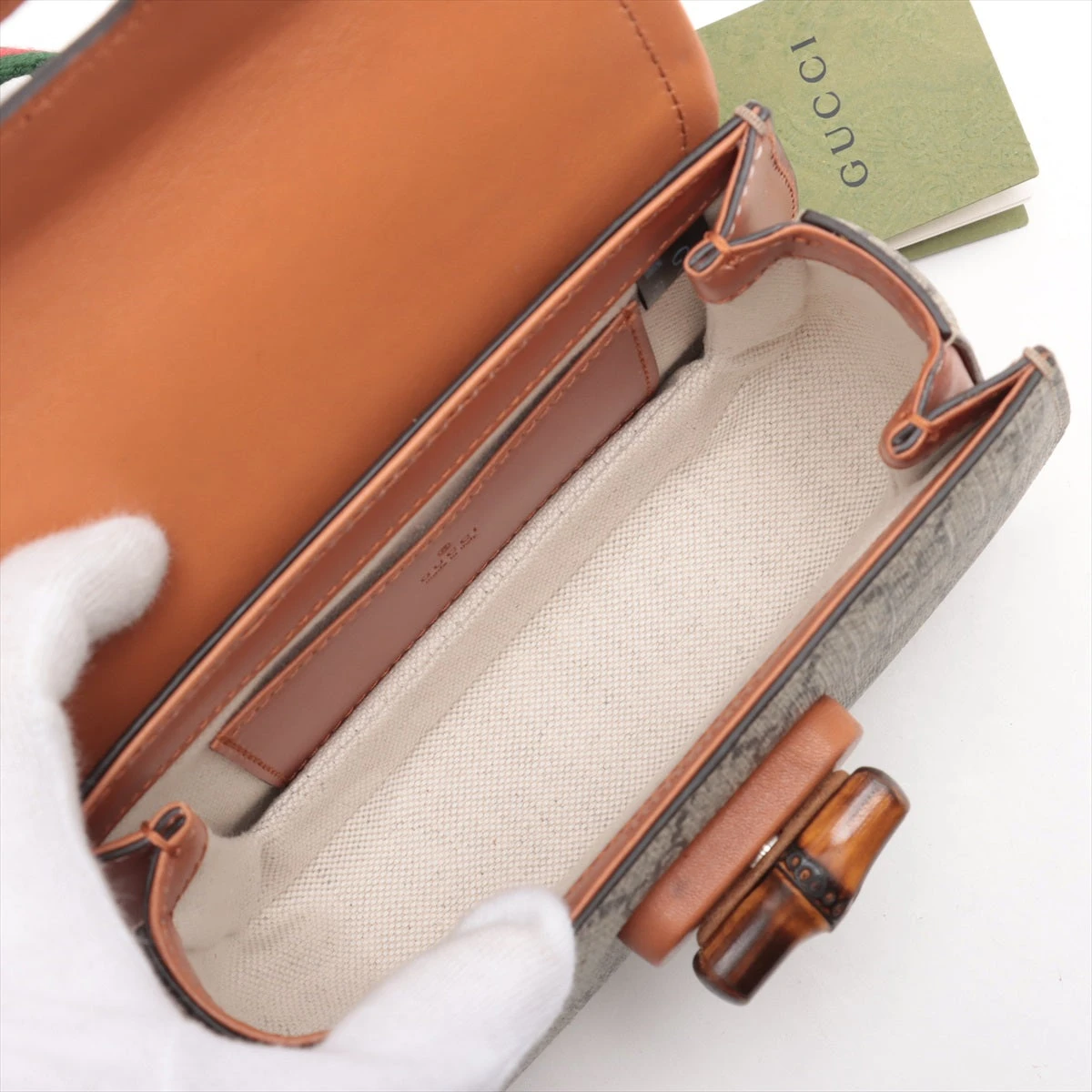 グッチ GGスプリーム バンブー PVC×レザー ウエストポーチ ベージュ  