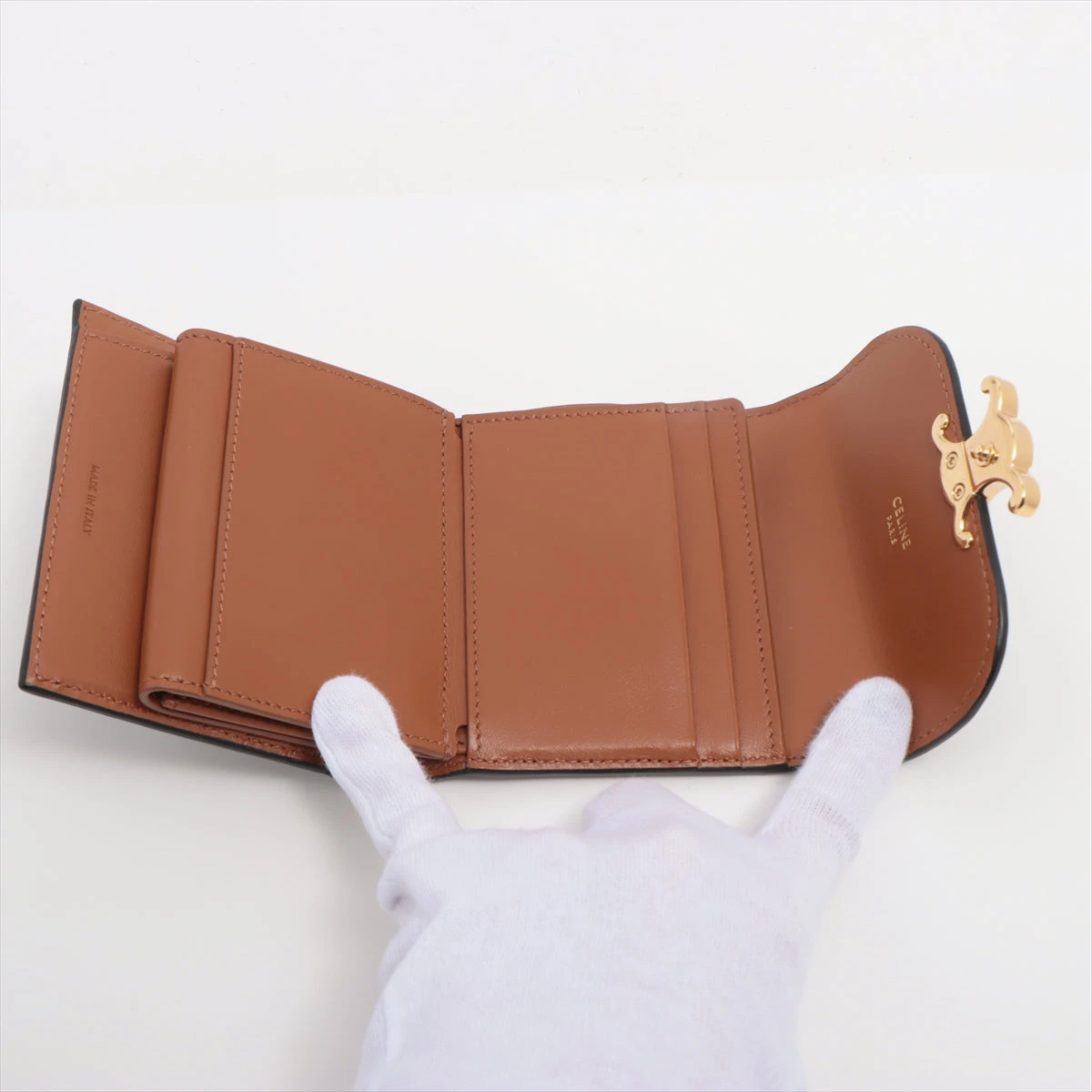 美品★セリーヌ　トリオンフ　スモール　フラップウォレット　キャンバス×レザー CELINE セリーヌ 財布 三つ折り財布 スモール フラップ
