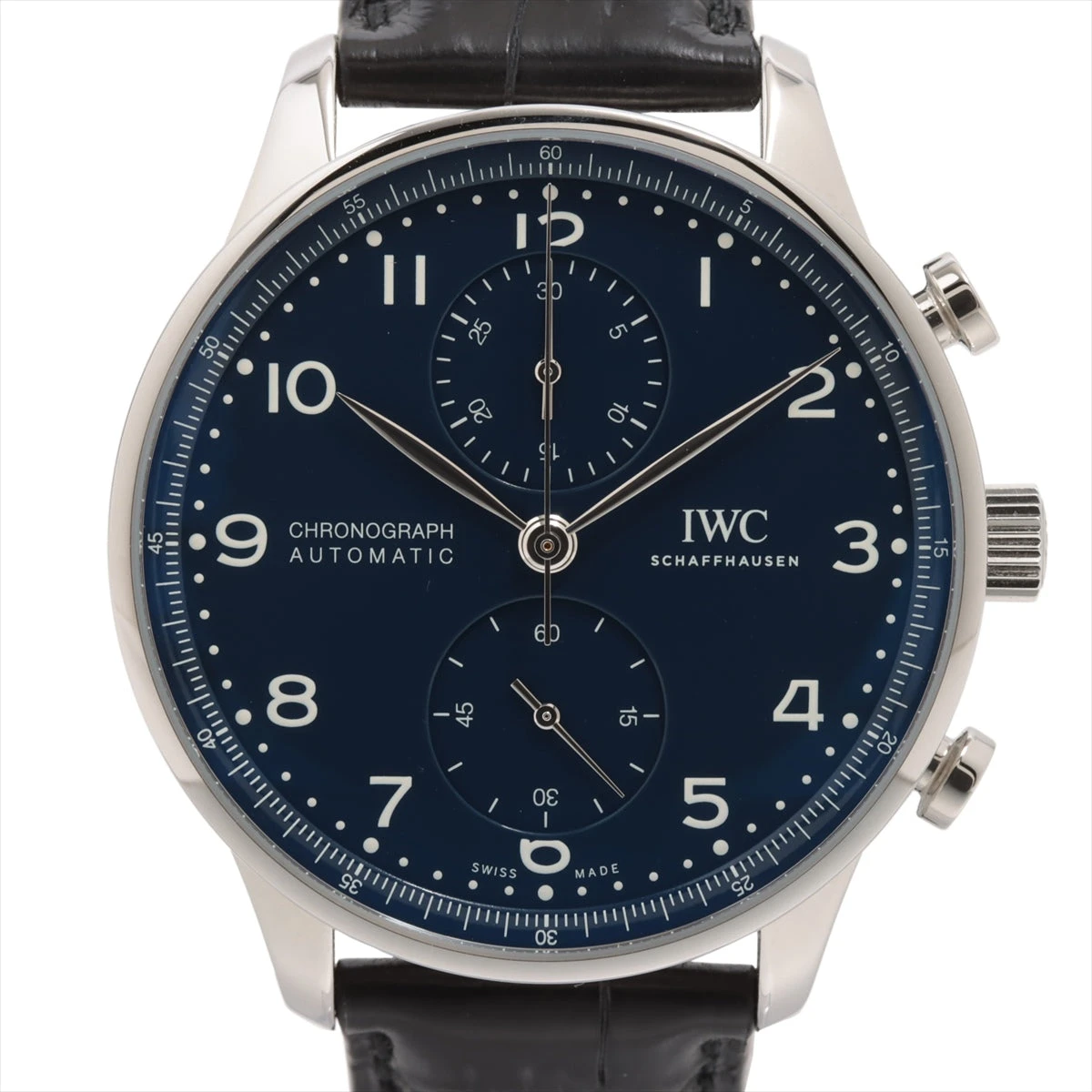 定番 IWC ポルトギーゼ クロノグラフ IW371606 SS×社外革 AT 青文字盤 その他