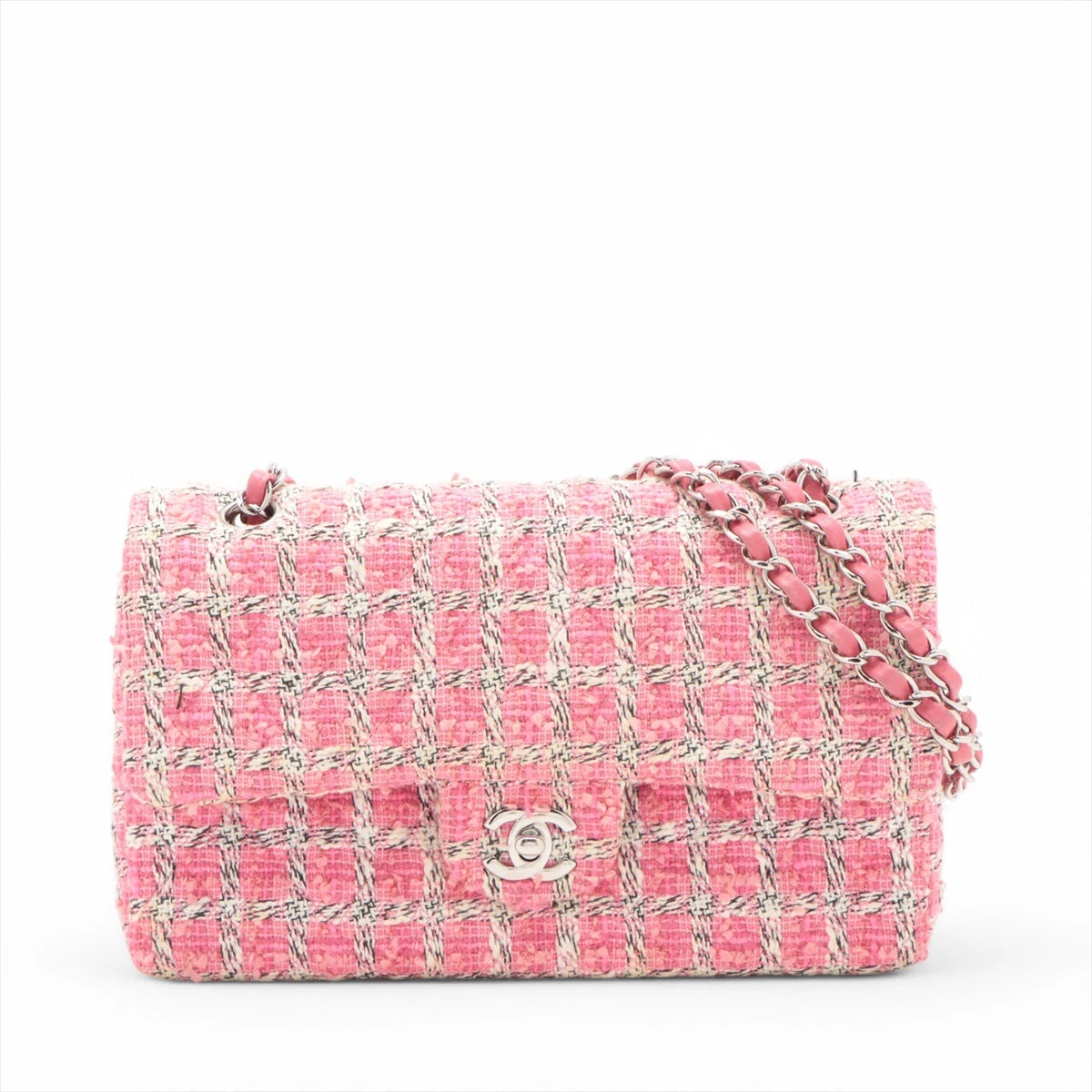 CHANEL マトラッセ ツイード ピンクダブルフラップ　ダブルチェーンバッグ シャネル マトラッセ25 ツイード ダブルフラップ ダブルチェーンバッグ