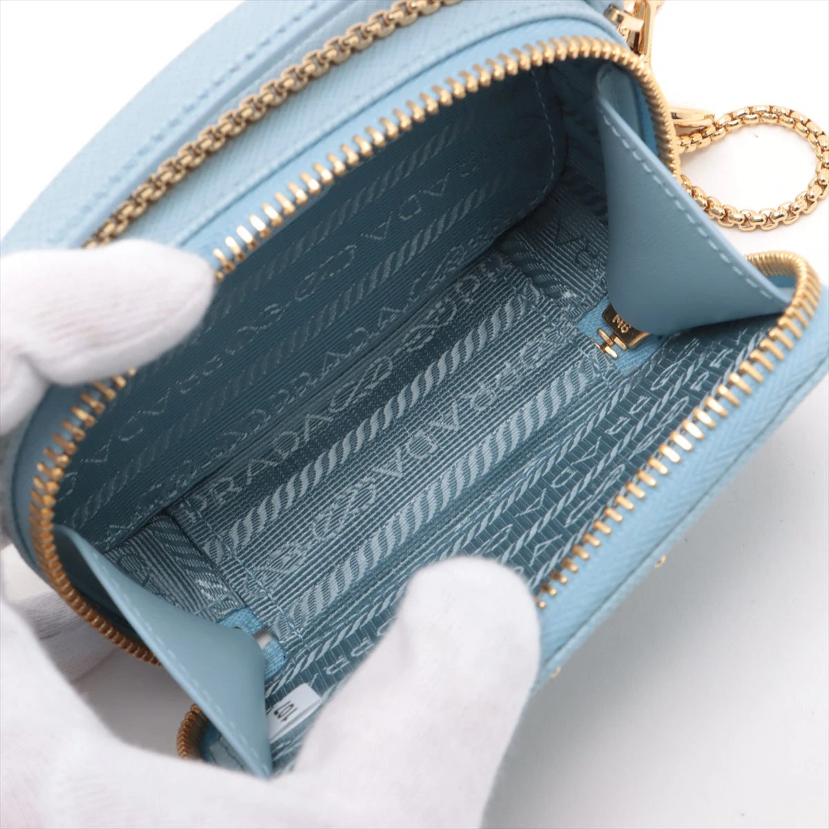 プラダ サフィアーノ 2WAYショルダーバッグ ライトブルー 1NR025