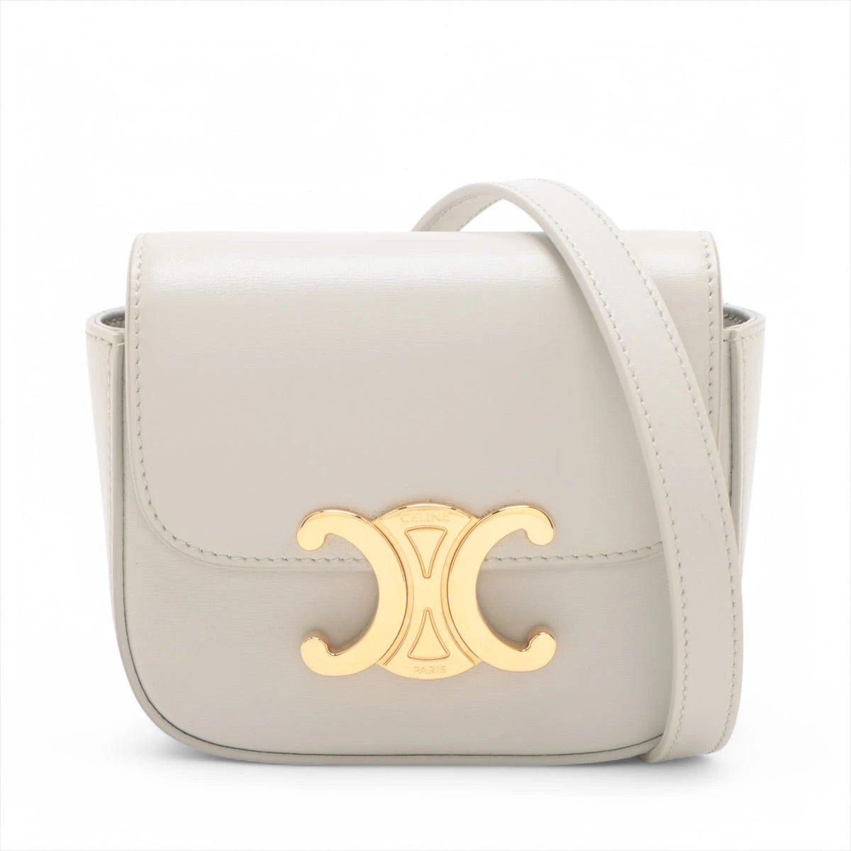新ロゴCELINE トリオショルダーバッグ グレー　レザー CELINE セリーヌ トリオ 3連 ショルダーバッグ グレー