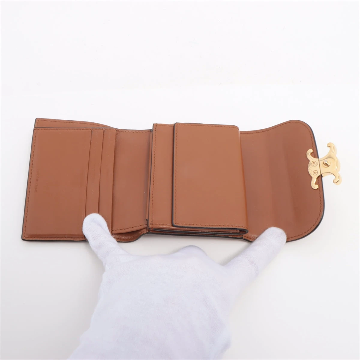 セリーヌ トリオンフ コンパクトウォレット ベージュ×ブラウン セリーヌ トリオンフ スモールフラップウォレット キャンバス×レザー