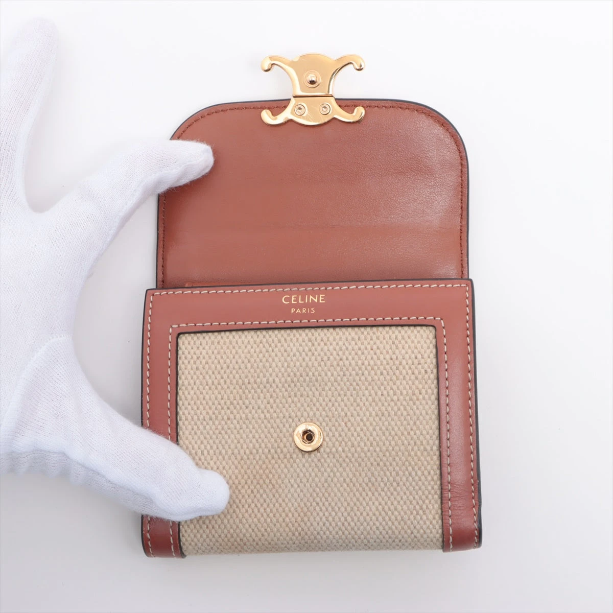 美品★セリーヌ　トリオンフ　スモール　フラップウォレット　キャンバス×レザー セリーヌ トリオンフキャンバス スモール フラップ ウォレット