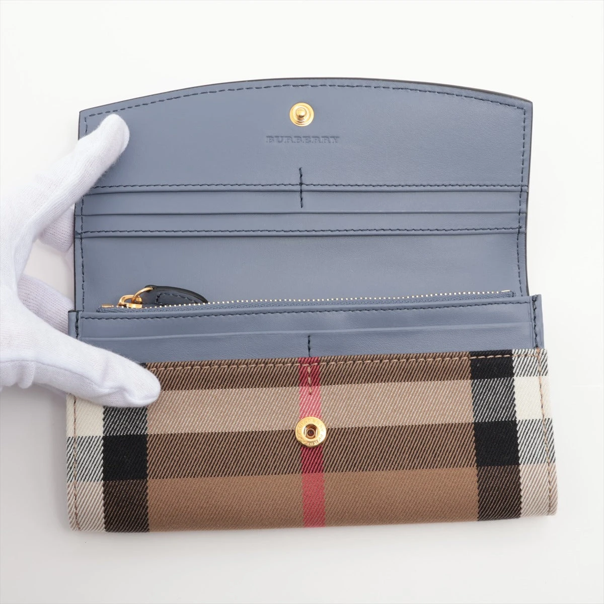バーバリー キャンバス×レザー 財布 ブルー AP106096｜中古ブランド品