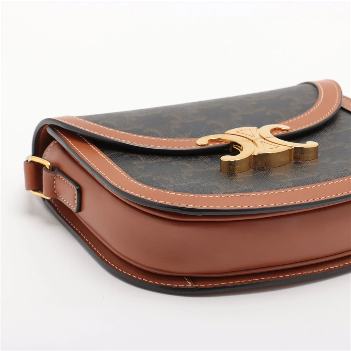 セリーヌ トリオンフ ブザス PVC×レザー ショルダーバッグ ブラウン