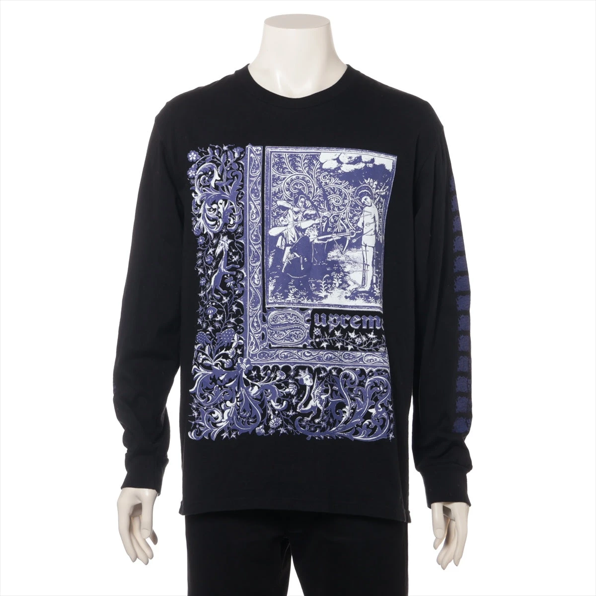 シュプリーム 24SS コットン ロングTシャツ M メンズ ブラック SAINT 