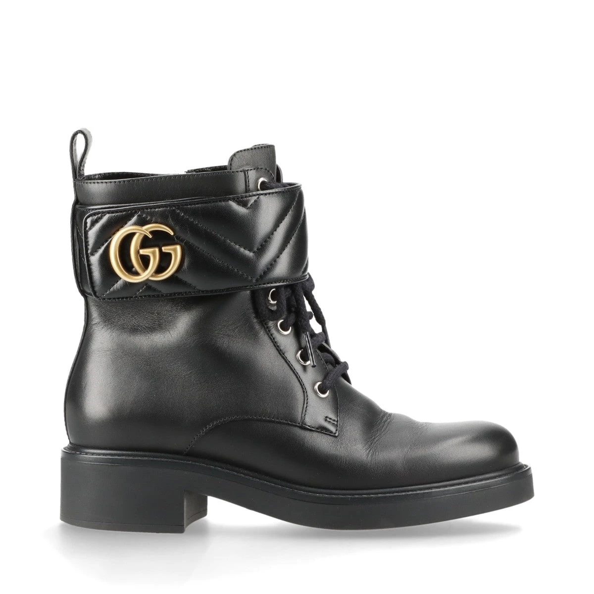 グッチ GGマーモント レザー ショートブーツ 37.5 レディース ブラック