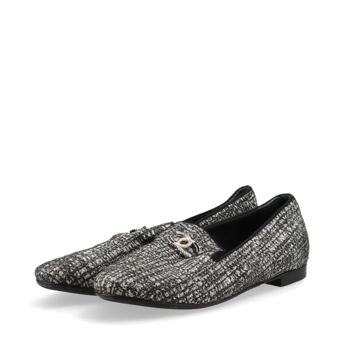 美品★CHANEL・サテンレザー ロゴパール メタルココマーク パンプス(37) 美品☆CHANEL・サテンレザー ロゴパール メタルココマーク