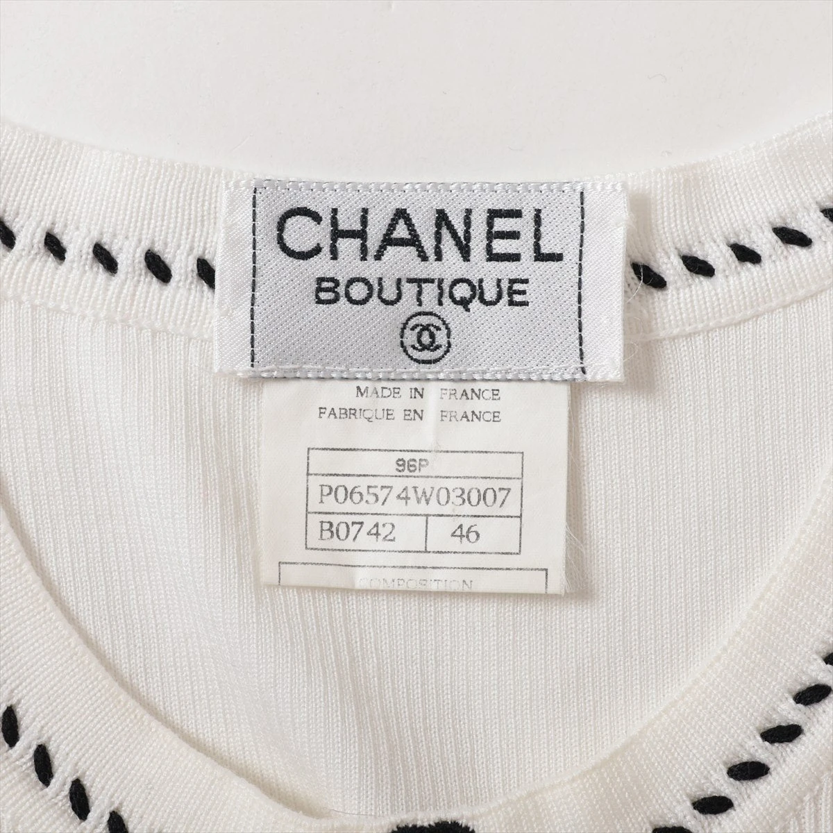 CHANEL・シャネル・Tシャツ・ツイード・コットン・白・ココマーク・M相当 CHANEL - CHANEL・シャネル・Tシャツ・ツイード・コットン・白